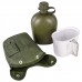 Армейская фляга (фляжка) пластиковая 1 литр,  в камуфлированном чехле с алюминиевым котелком, цвет Олива (Olive)