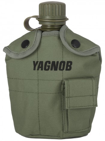 Армейская фляга (фляжка) пластиковая 1 литр,  в камуфлированном чехле с алюминиевым котелком, цвет Олива (Olive)