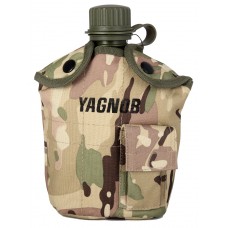 Армейская фляга (фляжка) пластиковая 1 литр,  в камуфлированном чехле с алюминиевым котелком, цвет Мультикам (Multicam)