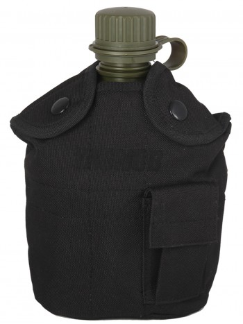 Армейская фляга пластиковая 1 литр,  в камуфлированном чехле, цвет Черный (Black)