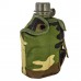 Армейская фляга (фляжка) пластиковая 1 литр,  в камуфлированном чехле с алюминиевым котелком, цвет Вудланд, (Woodland)