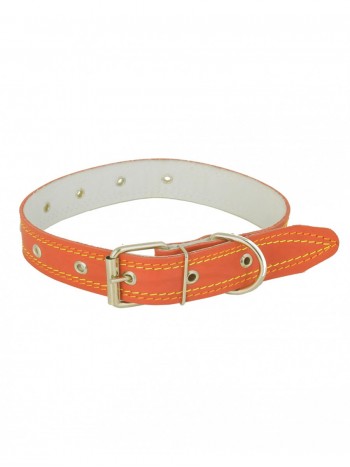 Ошейник для собаки 2-х слойный, кожаный, усиленный для средней собаки, ширина 25 мм, длина 53 см, цвет Оранжевый
